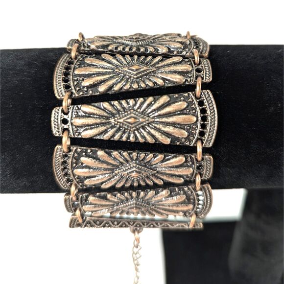 Copper Black Vintage Embossed Link Bracelet - Picture 1 of 8